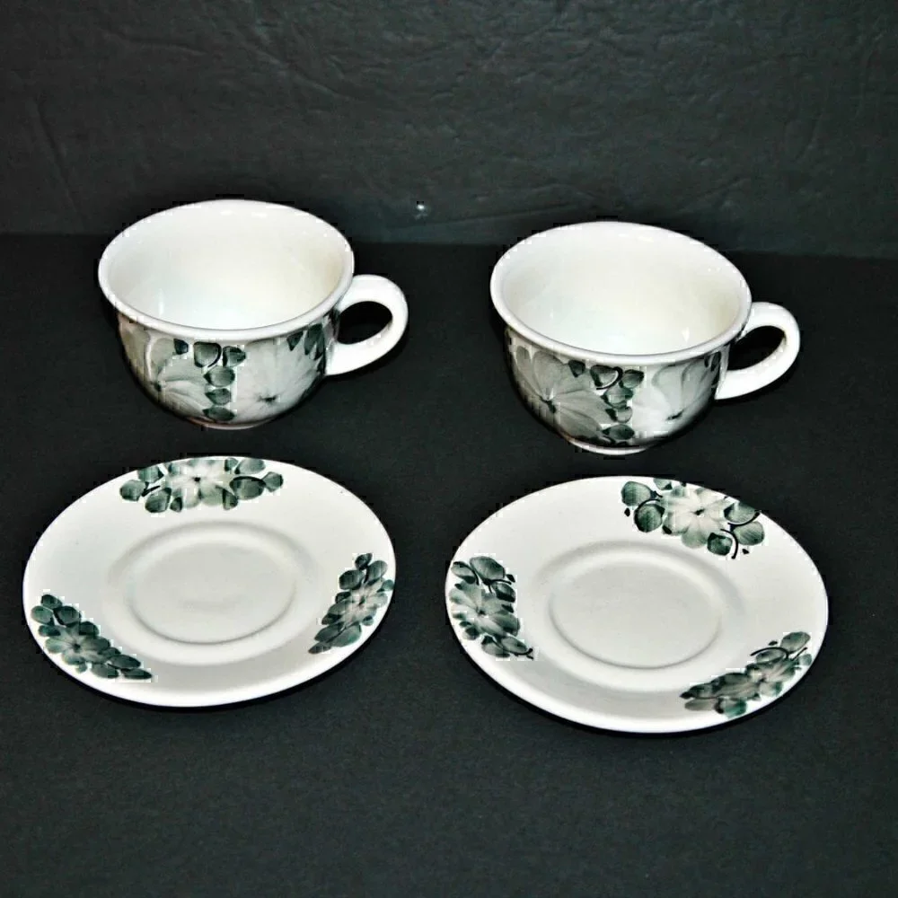 Vintage Polish Cups and Saucers Hand Made and Painted Floral Makers Stamp